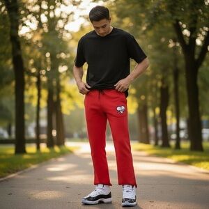 Red Stacked Sweatpants